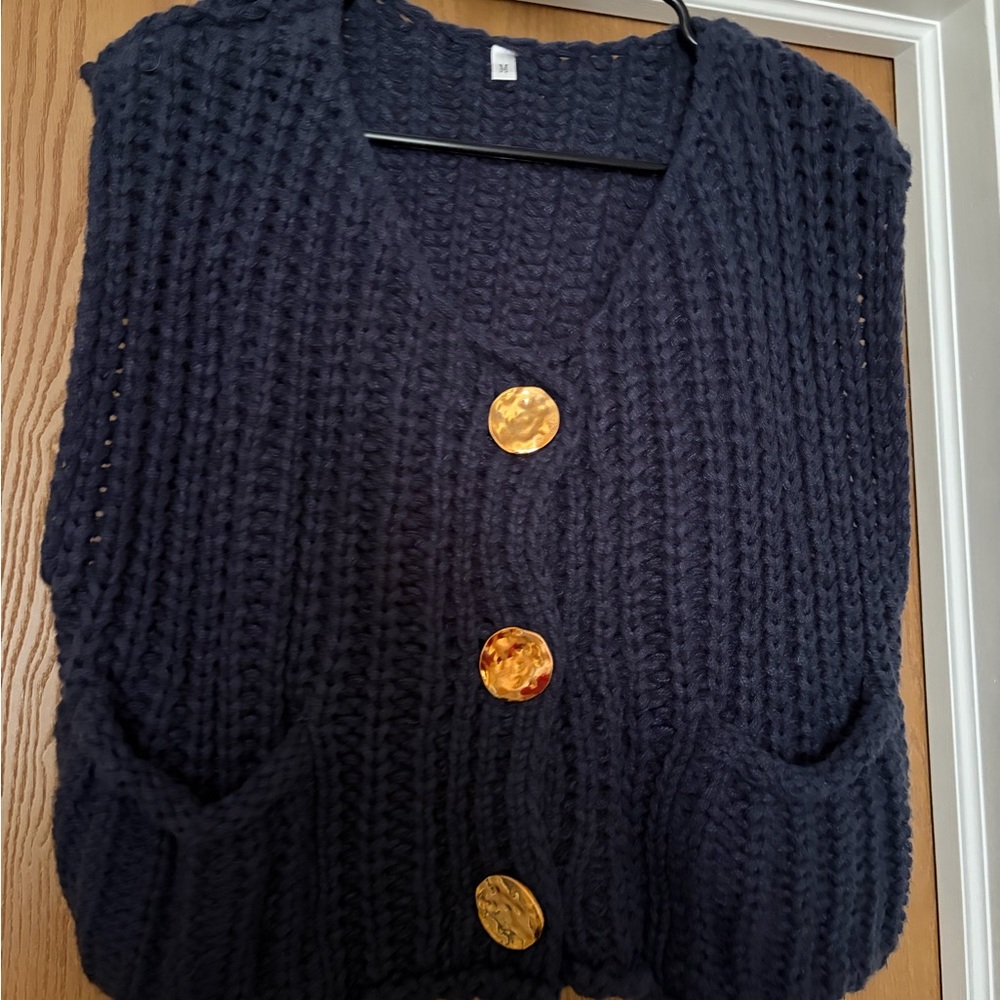 Chunky Knit Button-Front Women's Sweater Vest - Navy